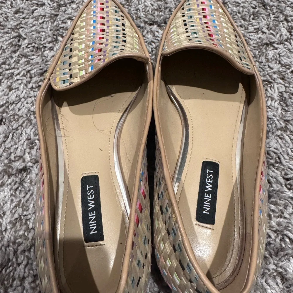 Nine West Beige Woven Flats with Multicolor Accents